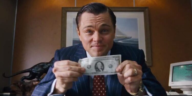 Leonardo DiCaprio dans Le loup de Wall Street (2013) de Martin Scorsese.